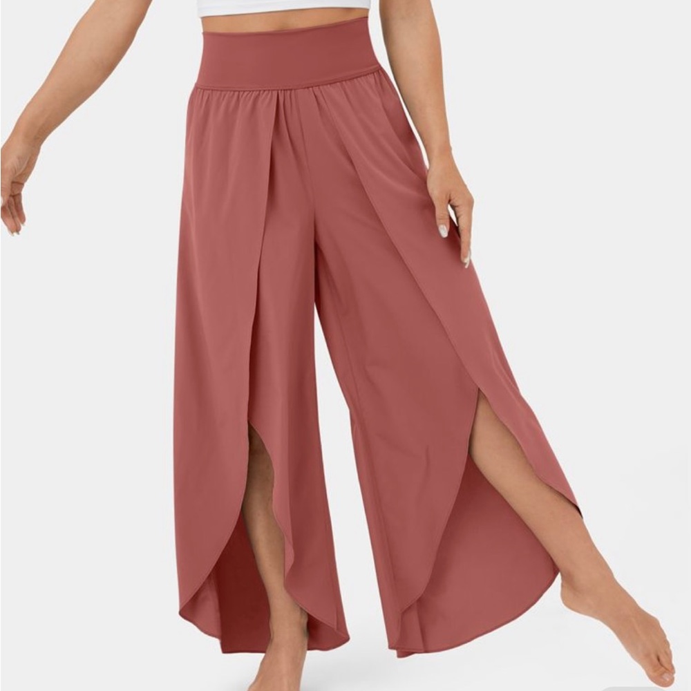 Halara Breezeful High Waisted Palazzo Split Wide Leg - Flame Red XL (regular)